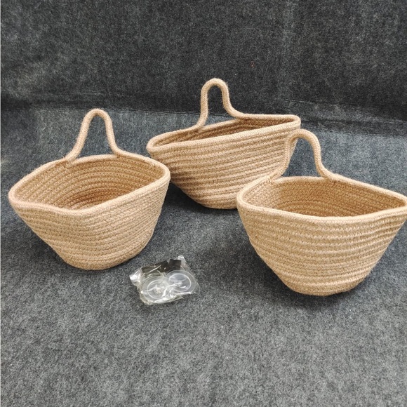 Other - 3 PCS 5"D Woven Cotton Rope Baskets for Deco Storagemor Flowers Color Khaki